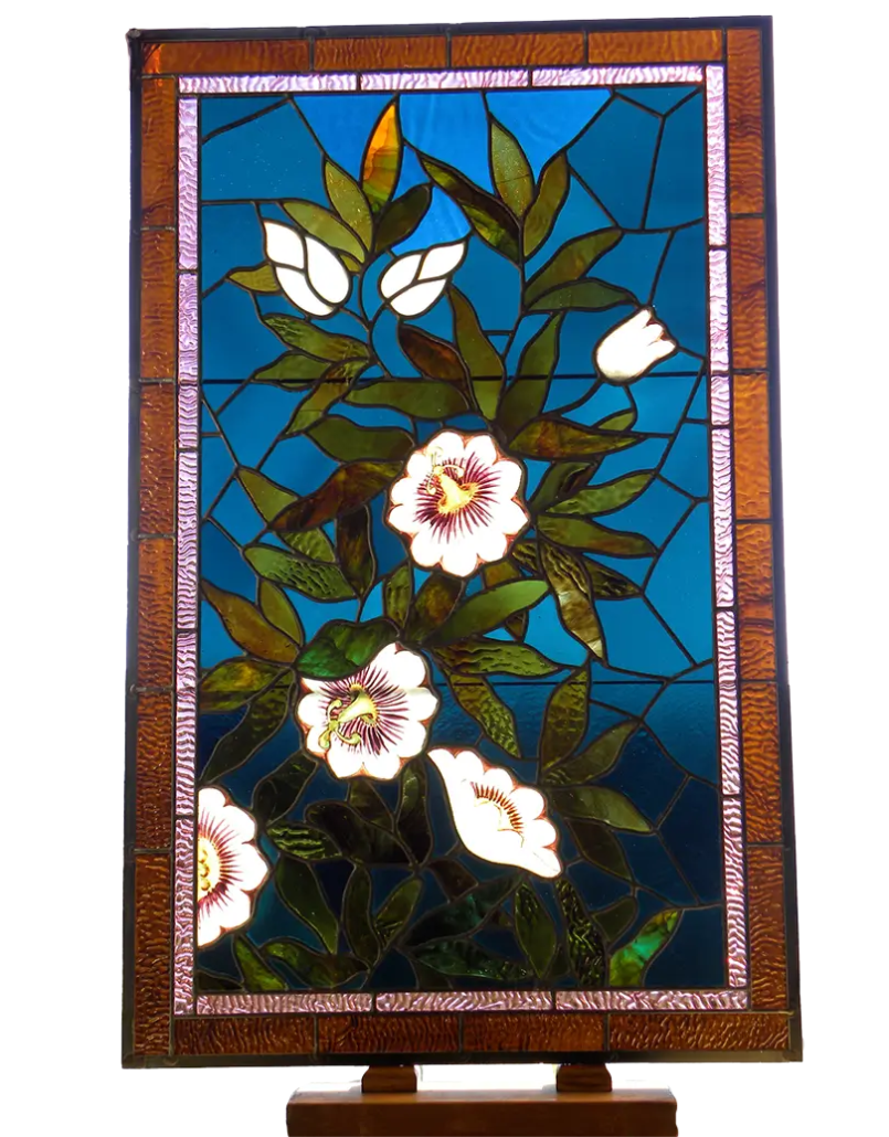 Vintage Passion Flower Stained Glass Window