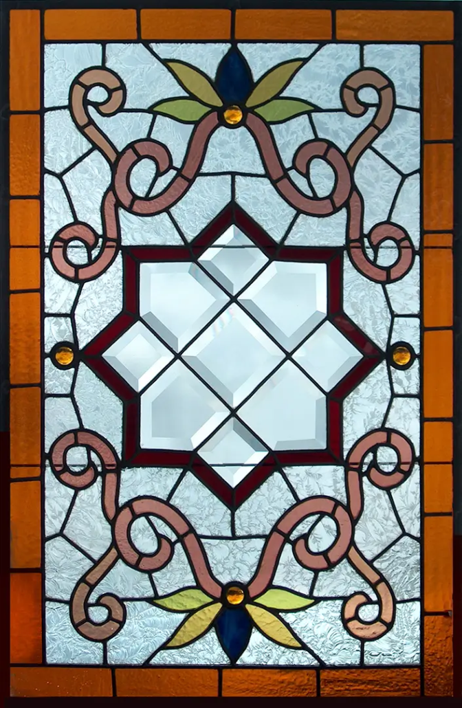 Original late Victorian stained, beveled and jeweled window.